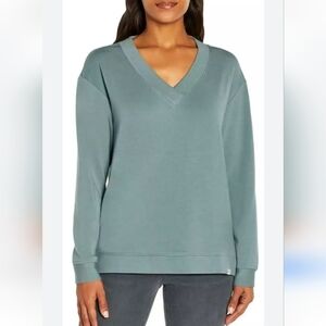 ORVIS Blue Modal Blend V-neck Dropped Shoulder Fleece Lined Cozy Sweatshirt
